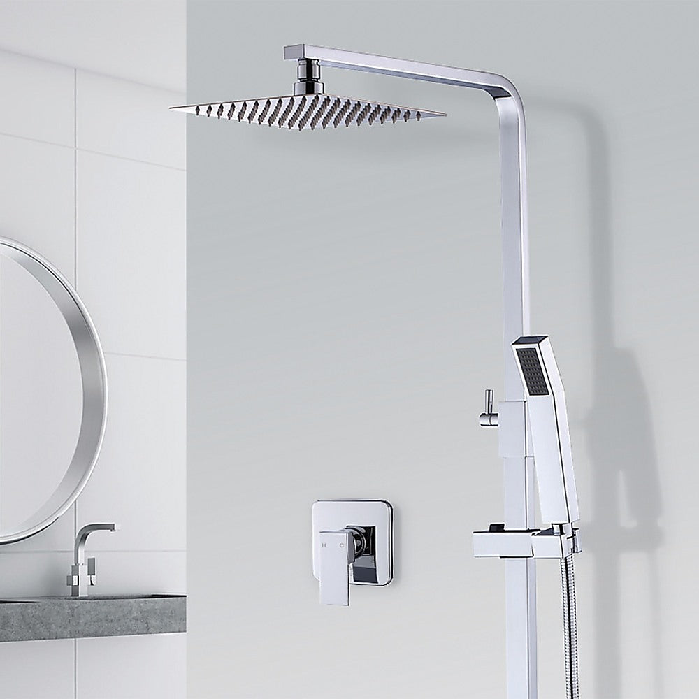 NNEDSZ WELS 8" Rain Shower Head Set Square Dual Heads Faucet High Pressure With Mixer