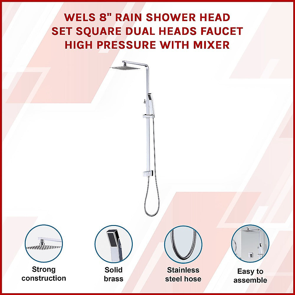 NNEDSZ WELS 8" Rain Shower Head Set Square Dual Heads Faucet High Pressure With Mixer