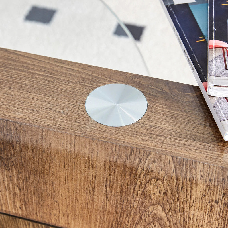 'MINORI' Double Layer Clear Tempered Glass Dark Wood Grain Coffee Table