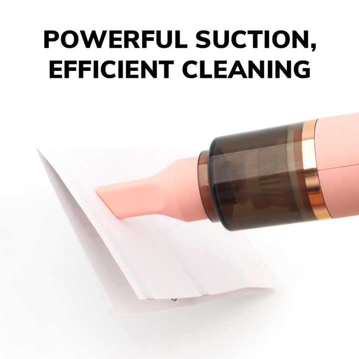 NNEDSZ Pink Mini Portable Wireless Dust Vacuum Cleaner, Powerful and Long-Lasting Handheld Vacuum for Makeup Tables, Powder, and Dust