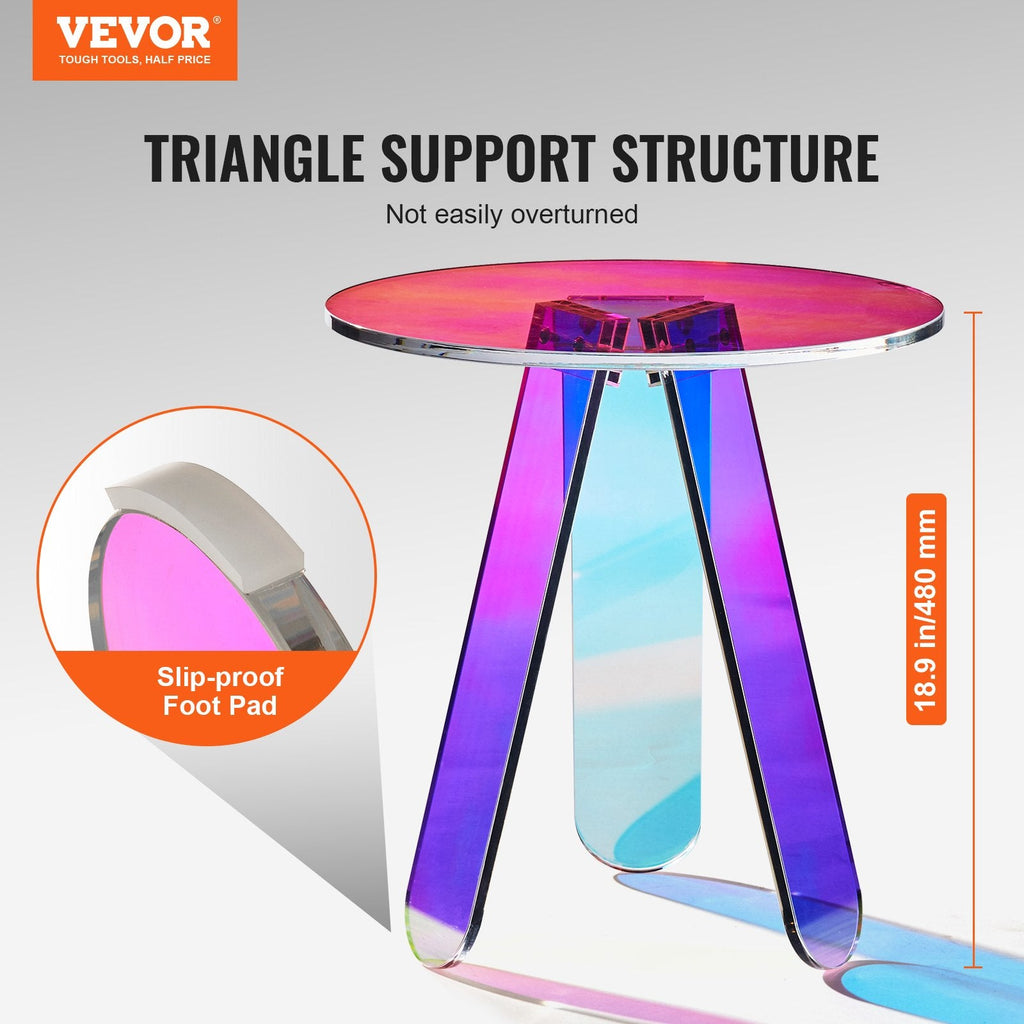 VEVOR Round Iridescent Side Table, Acrylic End Table, Clear Rainbow Acrylic Coffee Table for Drink, Food, Snack used in Living Room, Bedroom, and Study