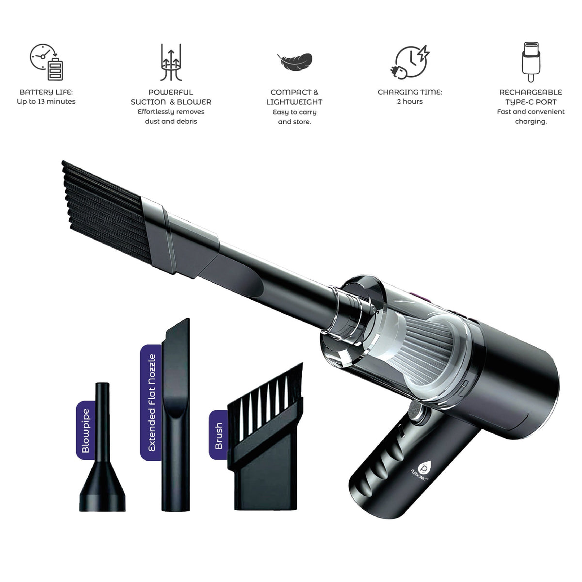 Pursonic Complete Cleaning Bundle – 2-in-1 Mini Wireless Vacuum & Air Duster + Cordless Power Scrubber Brush + Automatic Toilet Bowl Cleaner Tablets