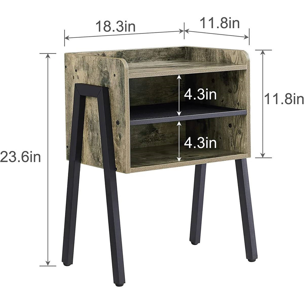 Set of 2 Modern Industrial Grey Wood Black Metal Side Table Nightstand End Table