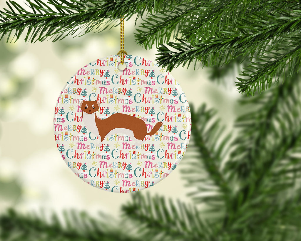 Weasel Christmas Ceramic Ornament