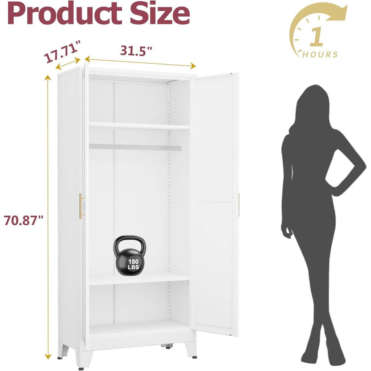 White Metal Multifunctional Storage Armoire Wardrobe Closet