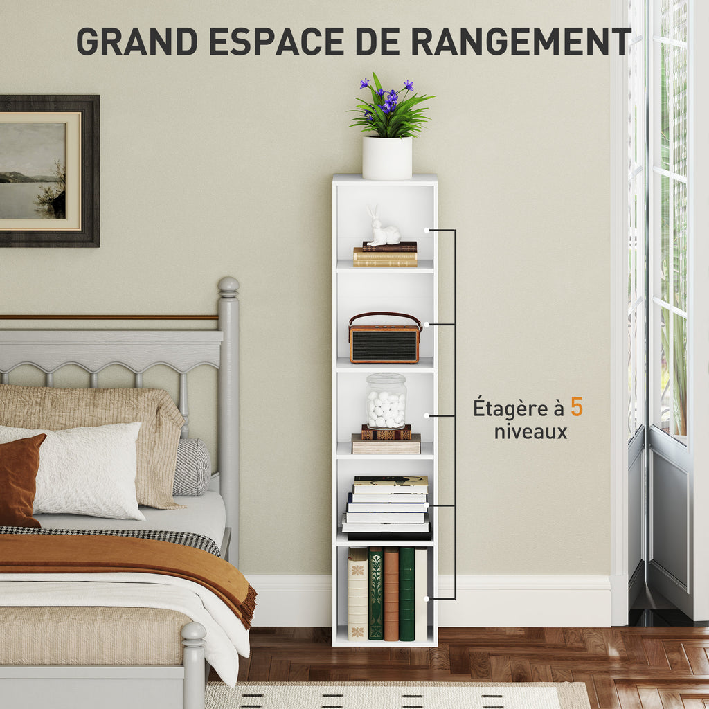 Bibliothèque étagère de rangement 5 niveaux avec étagères réglables pour salon, chambre, bureau, 30x24x133,5cm, blanc