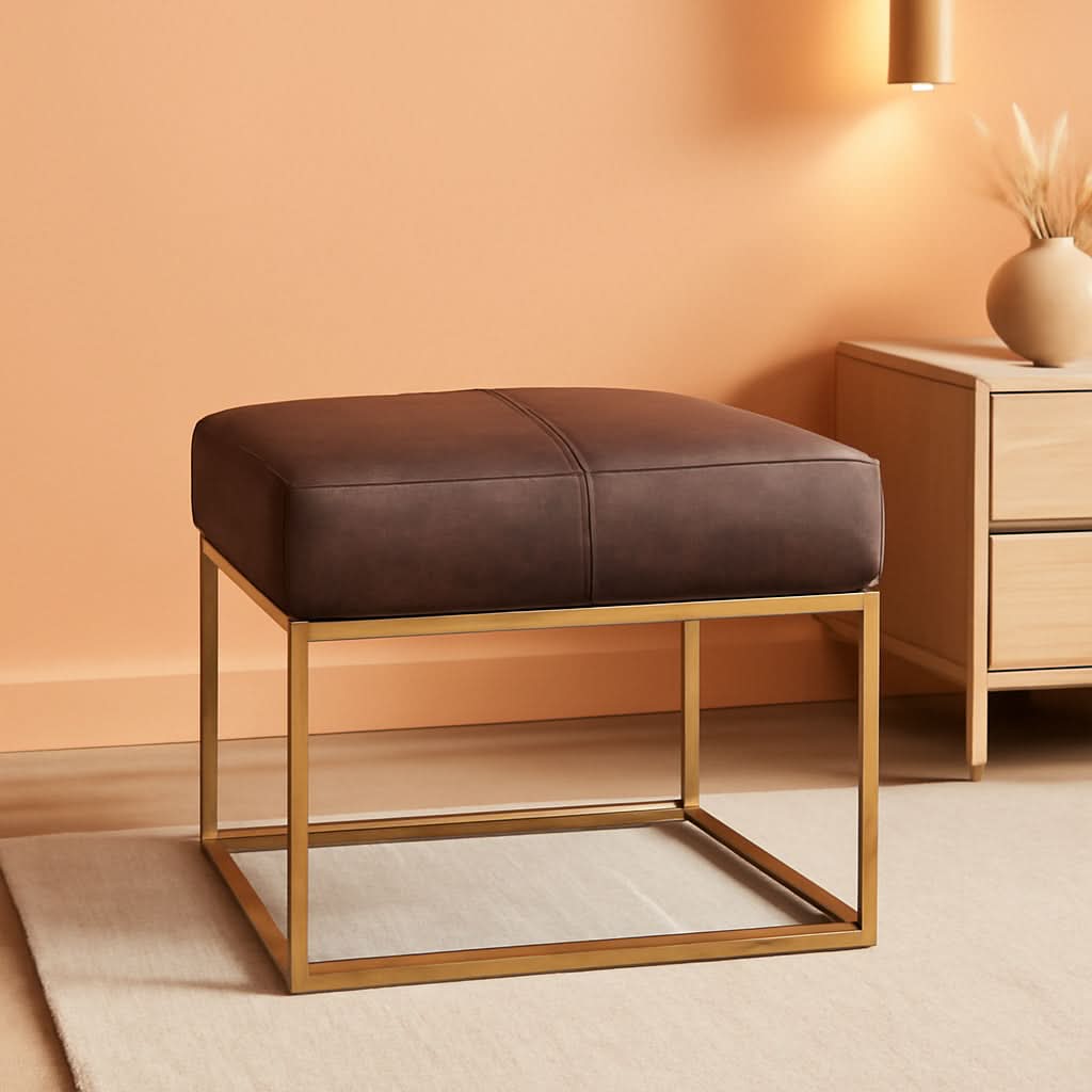 Decorative Large Golden Metal Ottoman Includes Base