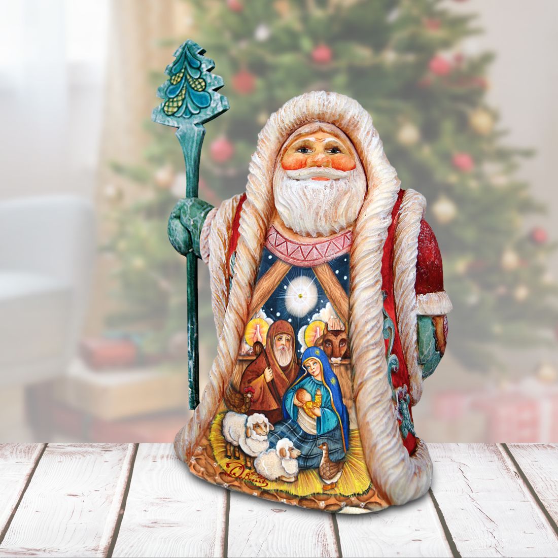 Holy Sculpture Regal Santa Handcrafted Christmas Figurine - G. DeBrekht - Christmas Santa Snowman Decor - 532330