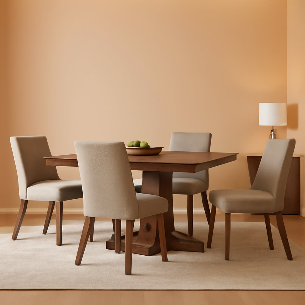 Brown Fabric Upholstered Dining Chairs, Four-Piece Set