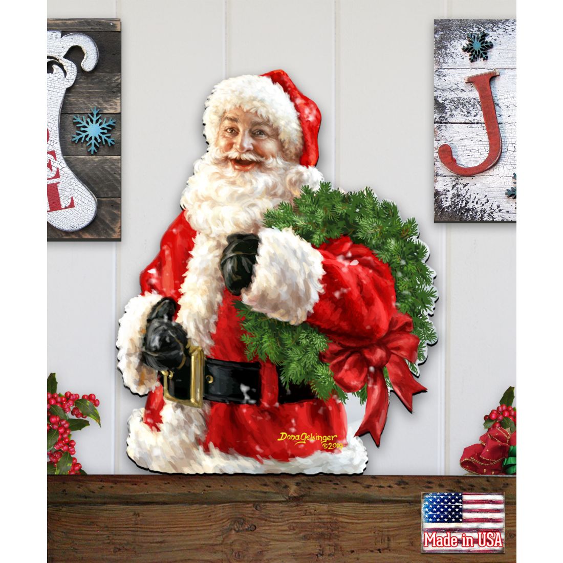 Santa Holiday Door Wreath by D. Gelsinger - Christmas Santa Snowman Decor - 8461015H-1513