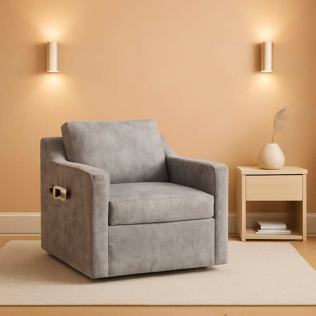 Grey Velvet Upholstered 360 Degree Swivel Armchairs