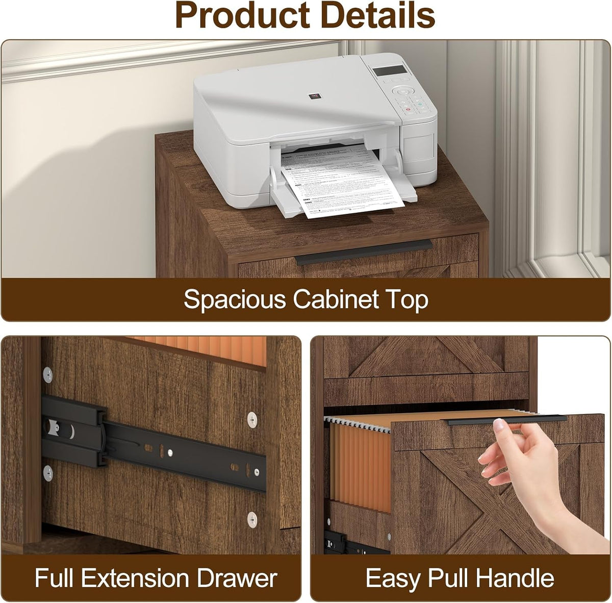 Farmhouse Two Drawer Wooden Filing Cabinet Storage