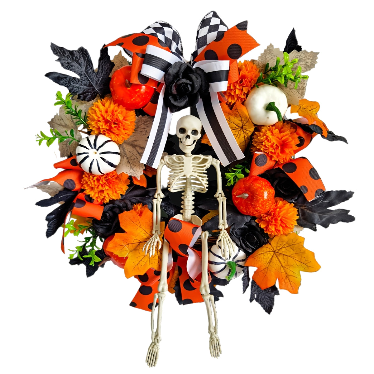 NNETM Gothic Horror Wreath Skeleton Pumpkin Halloween Decor