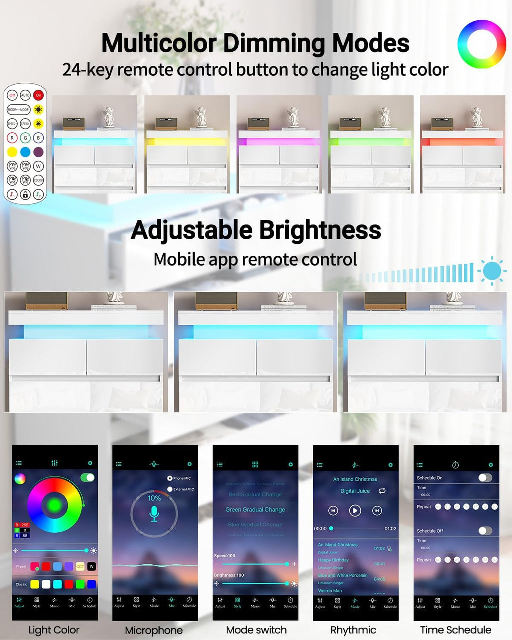 White 6 Drawer High Gloss Dresser Featuring Integrated Led Lights