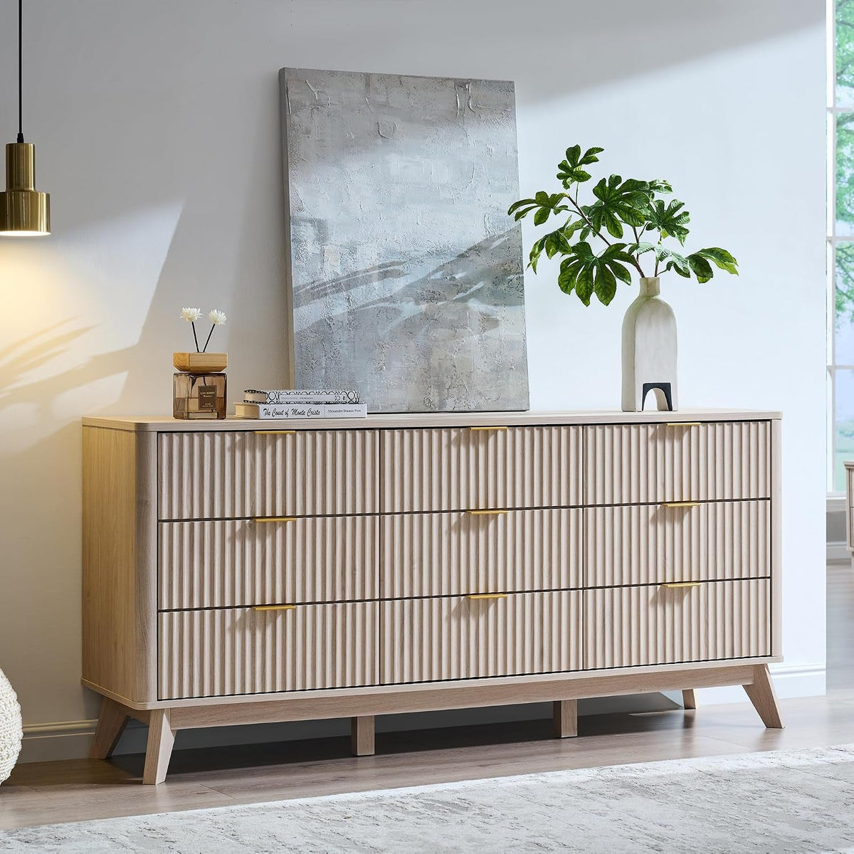 63 Inch Fluted White Contemporary Wooden Bedroom Dresser