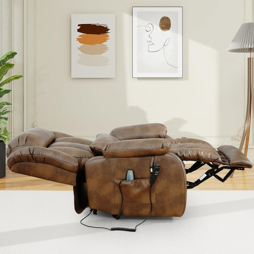 Oversized Genuine Leather Power Lift Recliner Chair