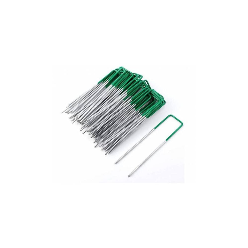 Artificial Grass Roll Pegs / Fake Grass Galvanized Metal Pegs With Green Top 100 Pieces