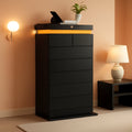 Contemporary Black Dresser Seven Drawers Led Lighting Strip