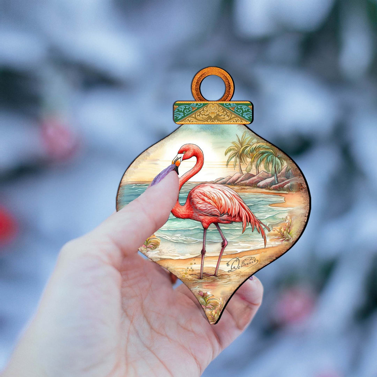 Holiday Coastal Decor - Flamingo Charm Wooden Ornaments by G. Debrekht - Coastal Holiday Decor - 8688173