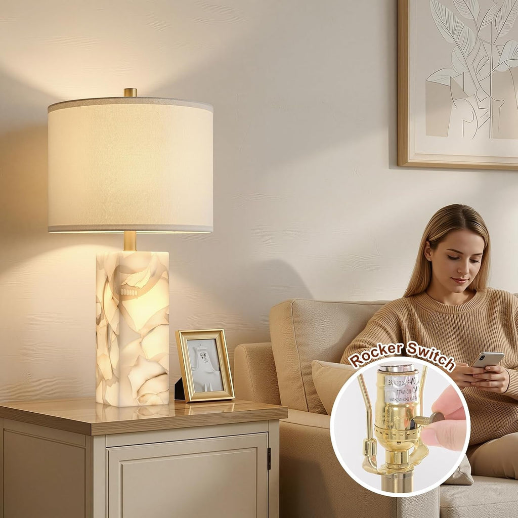 23Inch White Alabaster Nightlight Table Lamps Decor