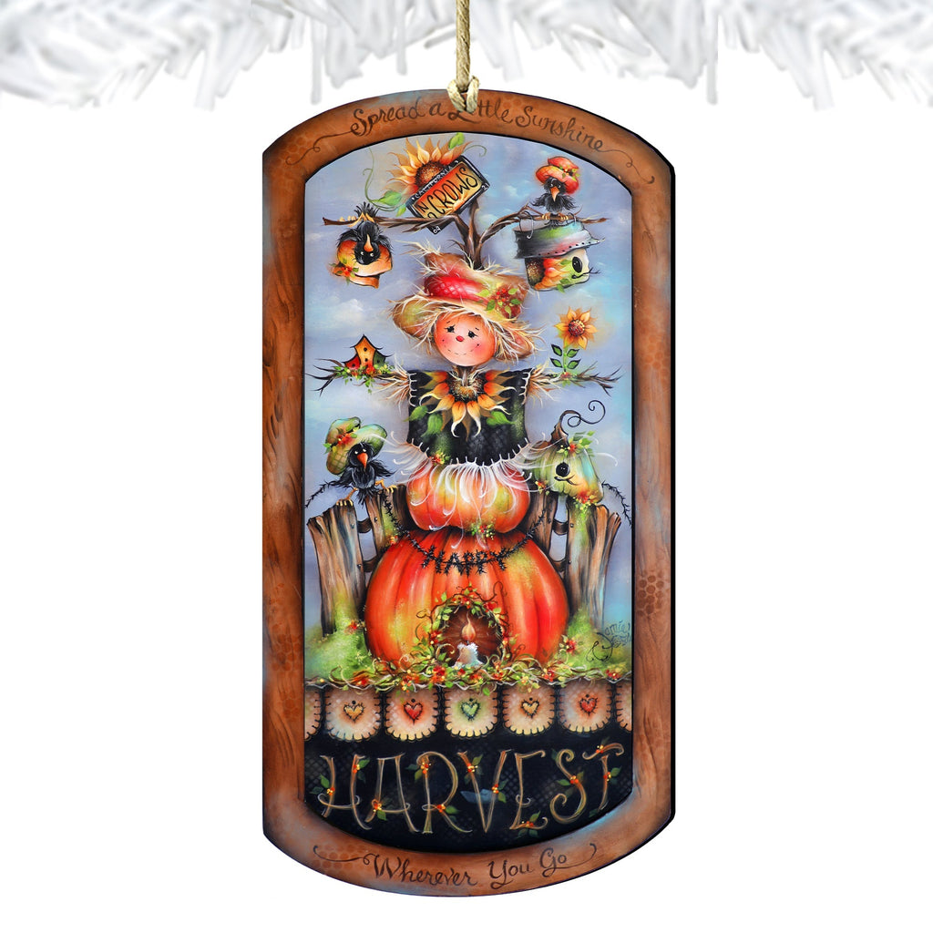 Harvest Pumpkin Scarecrow Wooden Ornaments by Jamie Mills-Price Thanksgiving Decor - 8611075-MP