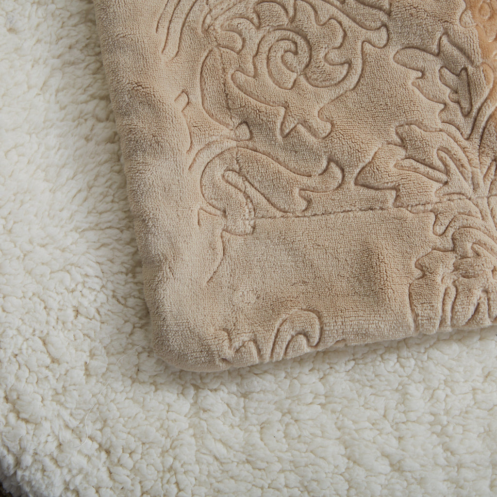 Tache Embossed Bubbly Champagne Beige Sherpa Throw Blanket (TA62088)