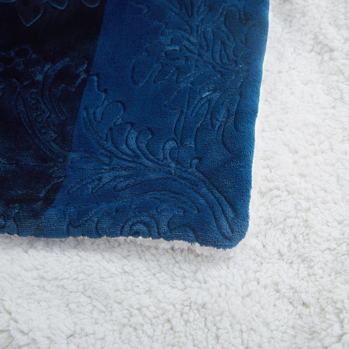 Tache Solid Embossed Cozy Night Blue Sherpa Throw Blanket