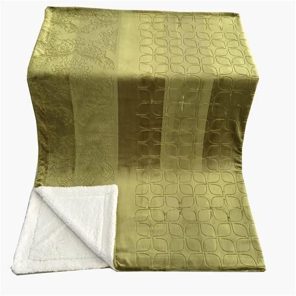 Tache Solid Embossed Green Olive Sherpa Throw Blanket