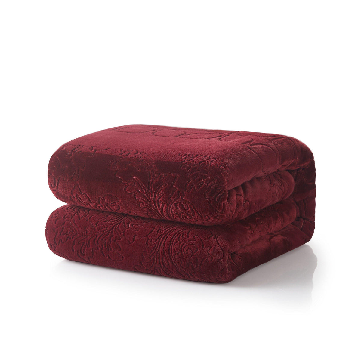 Tache Solid Embossed Merlot Red Sherpa Throw Blanket