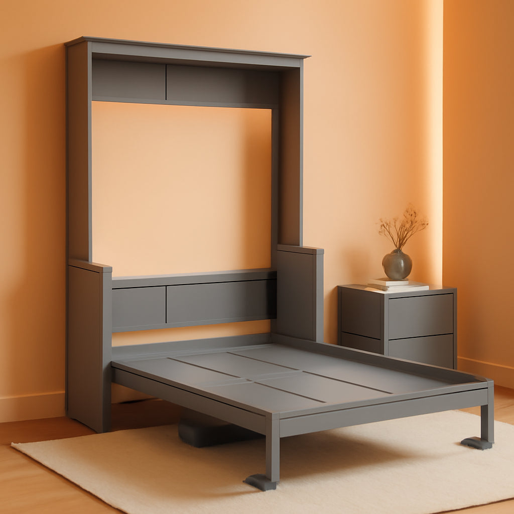 Gray Queen Murphy Bed With Premium Solid Wood Finish