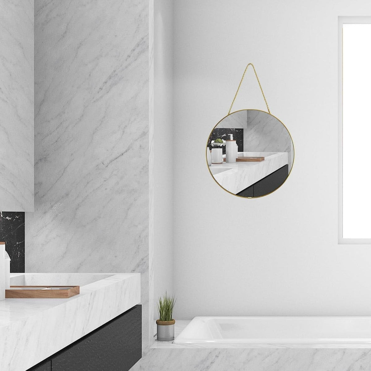 11.8-Inch Round Wall Mirror Gold Bathroom EnamelFinish