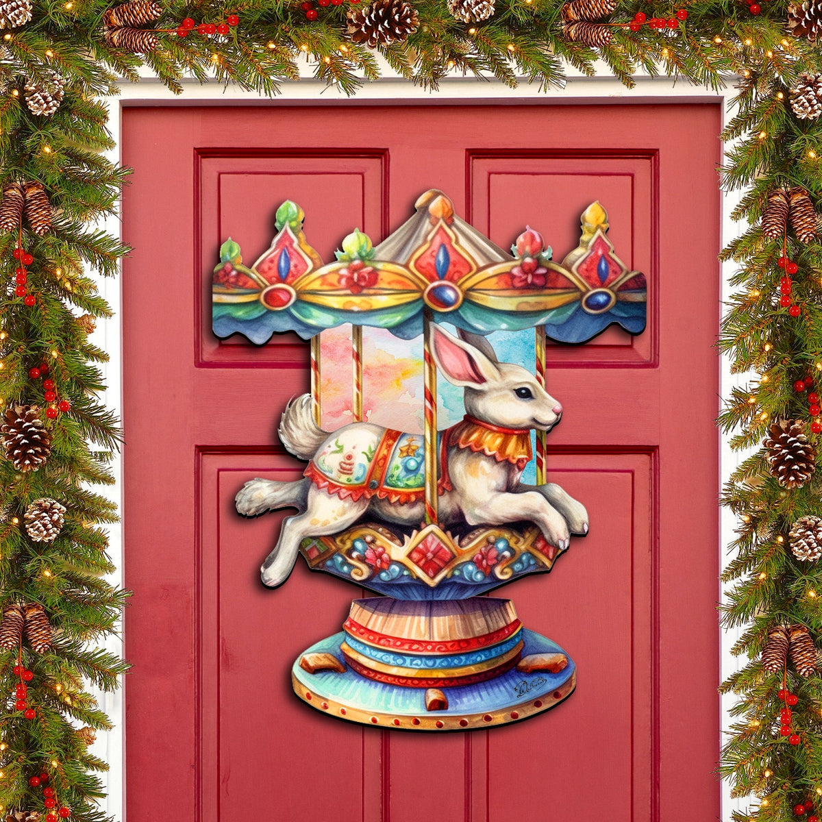 Carousel Bunny Holiday Door Decor  by G. Debrekht - Christmas Decor - 8611026H