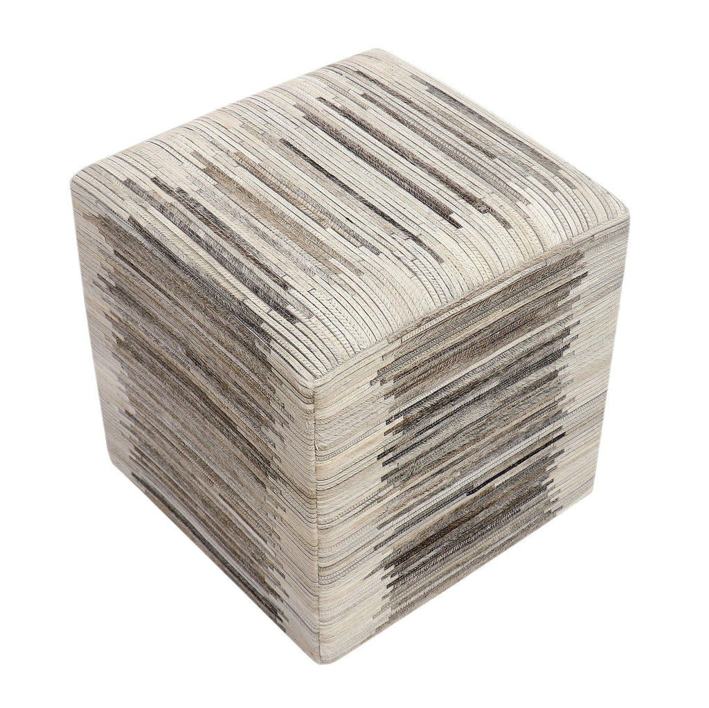 Canvello Cowhide & Sari Silk Pouf Ottoman