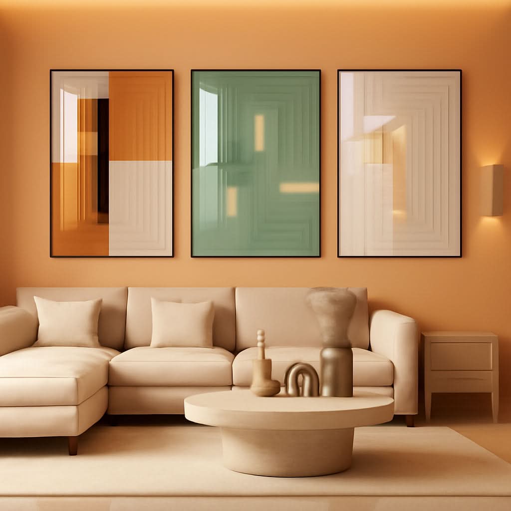 Three Piece Canvas Wall Art Set Black Frames Modern Gallery