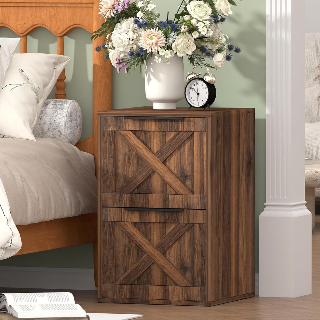 Farmhouse Two Drawer Wooden Filing Cabinet Storage