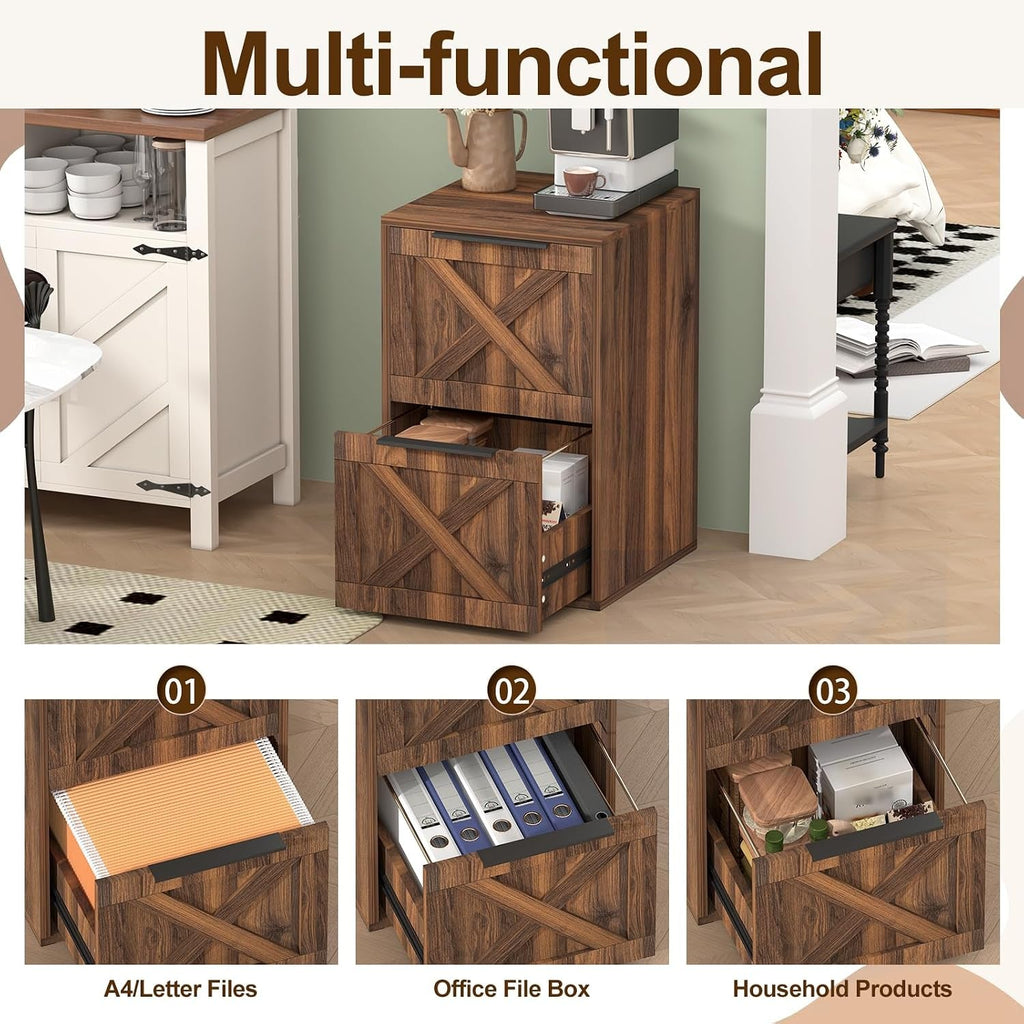 Farmhouse Two Drawer Wooden Filing Cabinet Storage