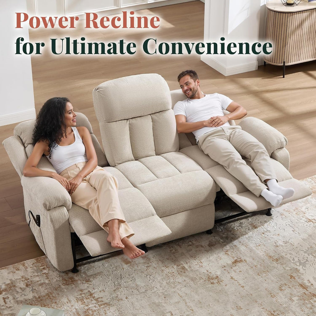 Contemporary Beige 77 Inches Power Reclining Sofa