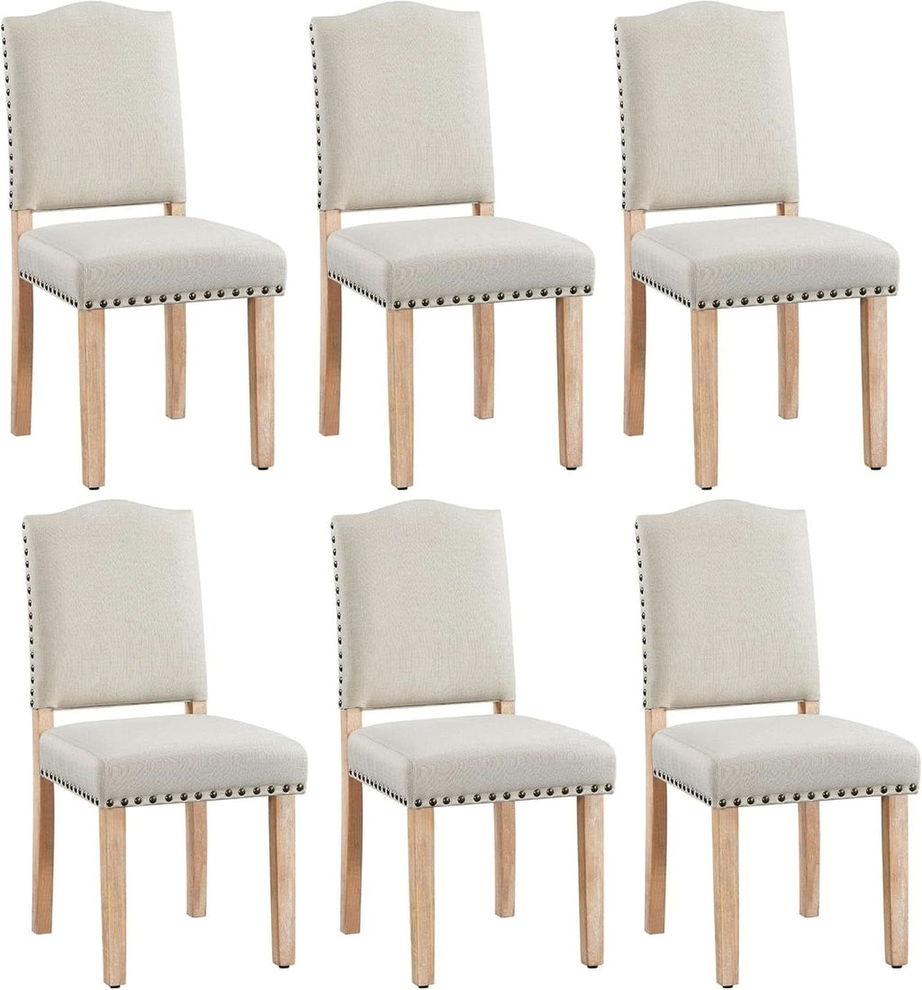 Beige Upholstered Dining Chairs With Nailhead Trim