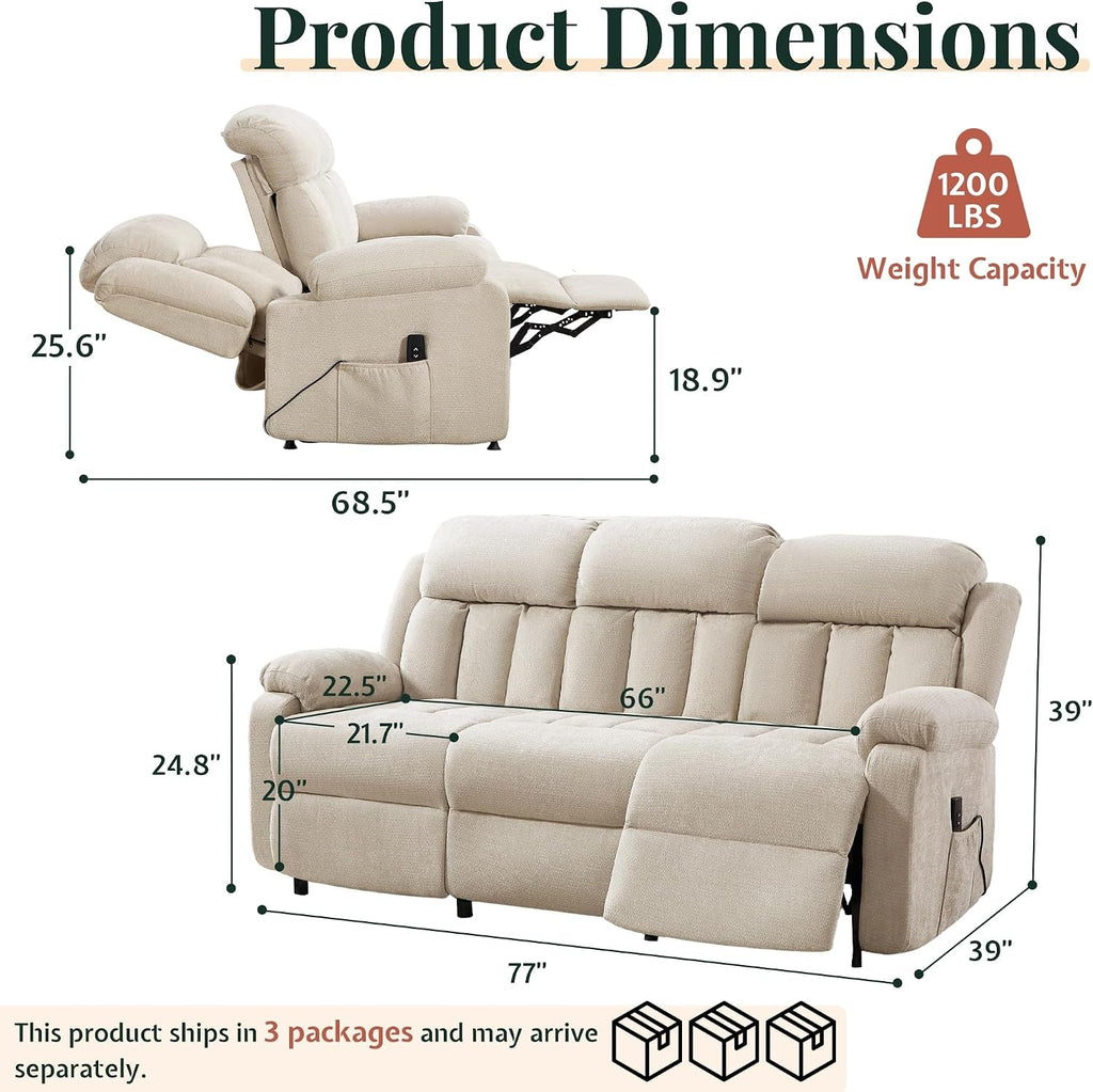 Contemporary Beige 77 Inches Power Reclining Sofa