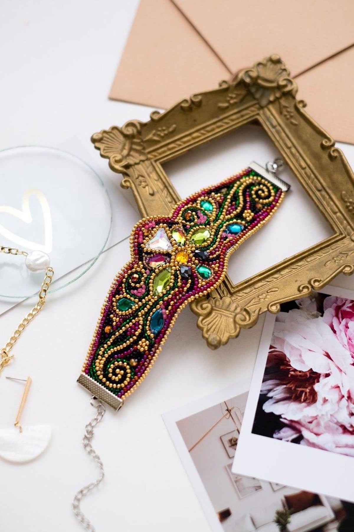 Golden Ornament Paisley Cuff Bracelet Bead Embroidery Kit by Abris Art ADB-009