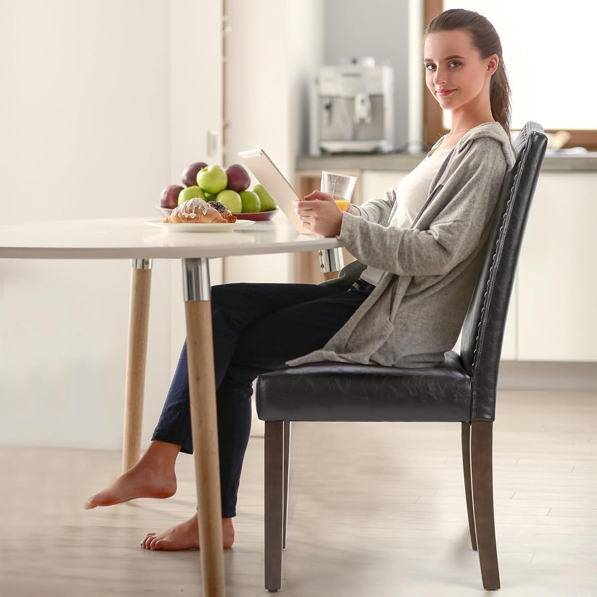 Brown PU Leather Upholstered Kitchen Dining Chairs