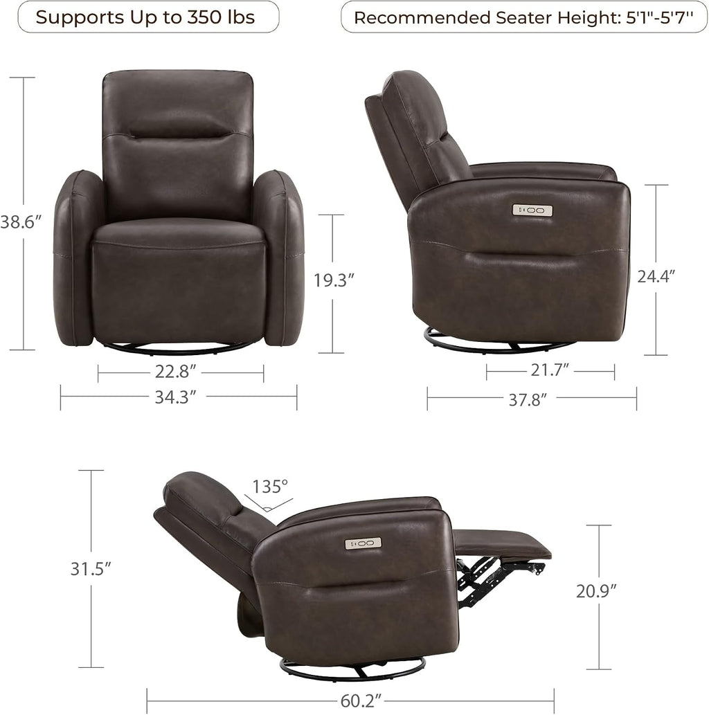 Chocolate Brown Faux Leather Power Reclining Chair