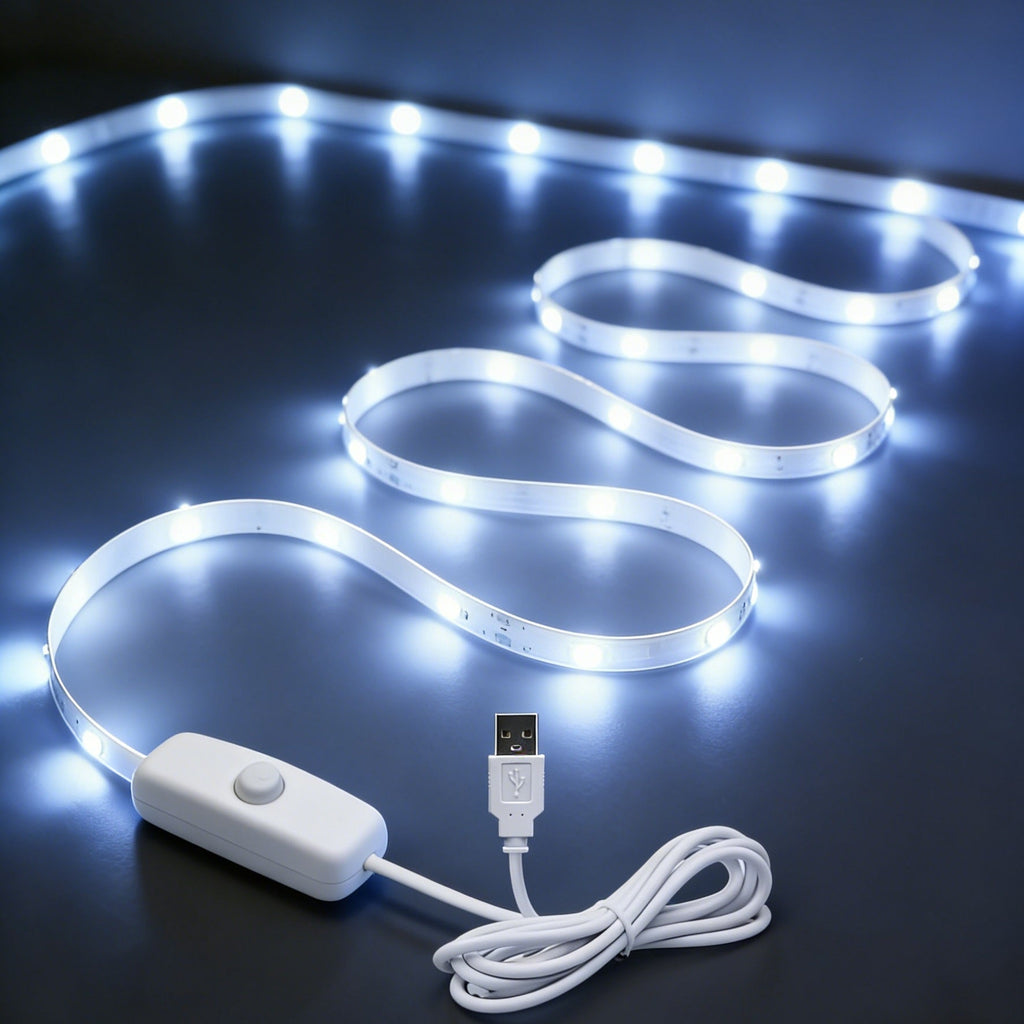 1M White LED Light Strip with Push-Button Switch