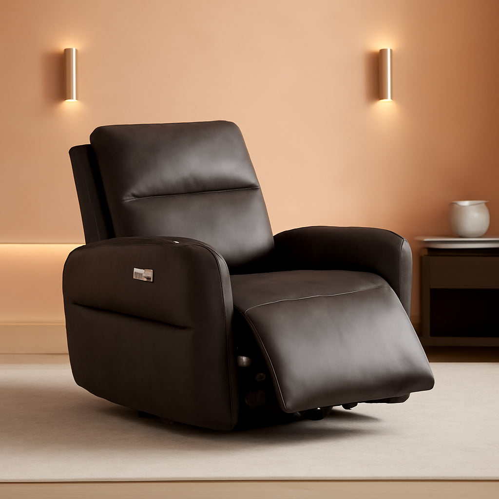 Chocolate Brown Faux Leather Power Reclining Chair