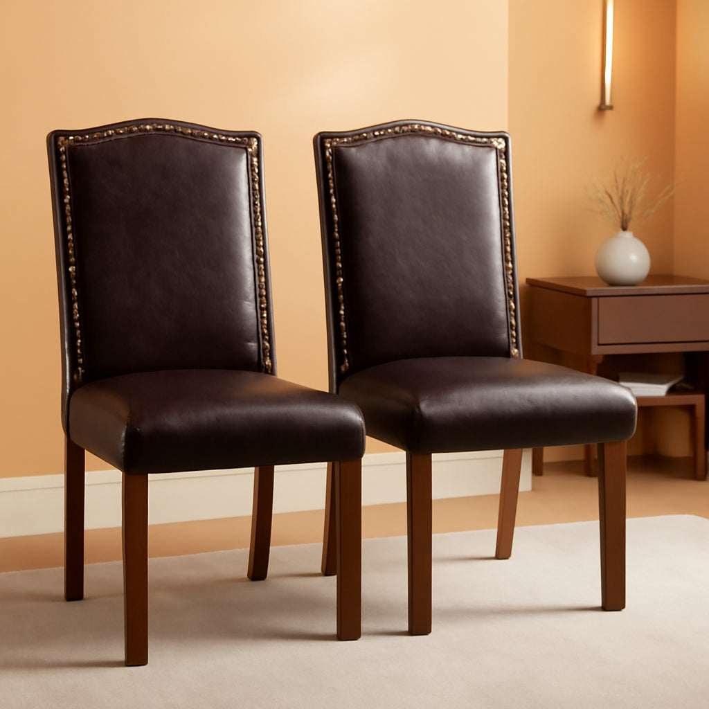 Brown PU Leather Upholstered Kitchen Dining Chairs