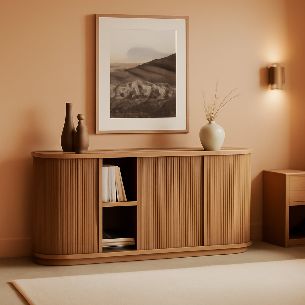 Contemporary 67 Inch Wooden Sideboard Cabinet Camel