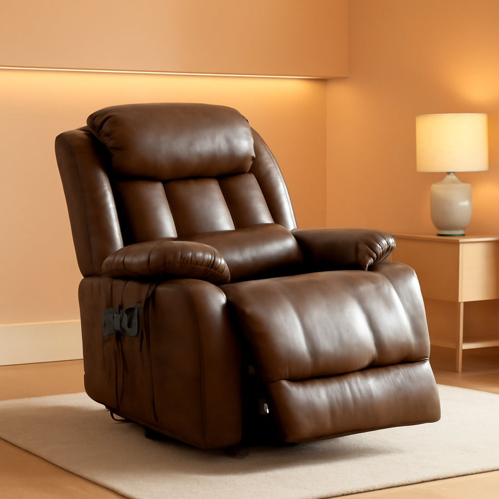 Oversized Genuine Leather Power Lift Recliner Chair