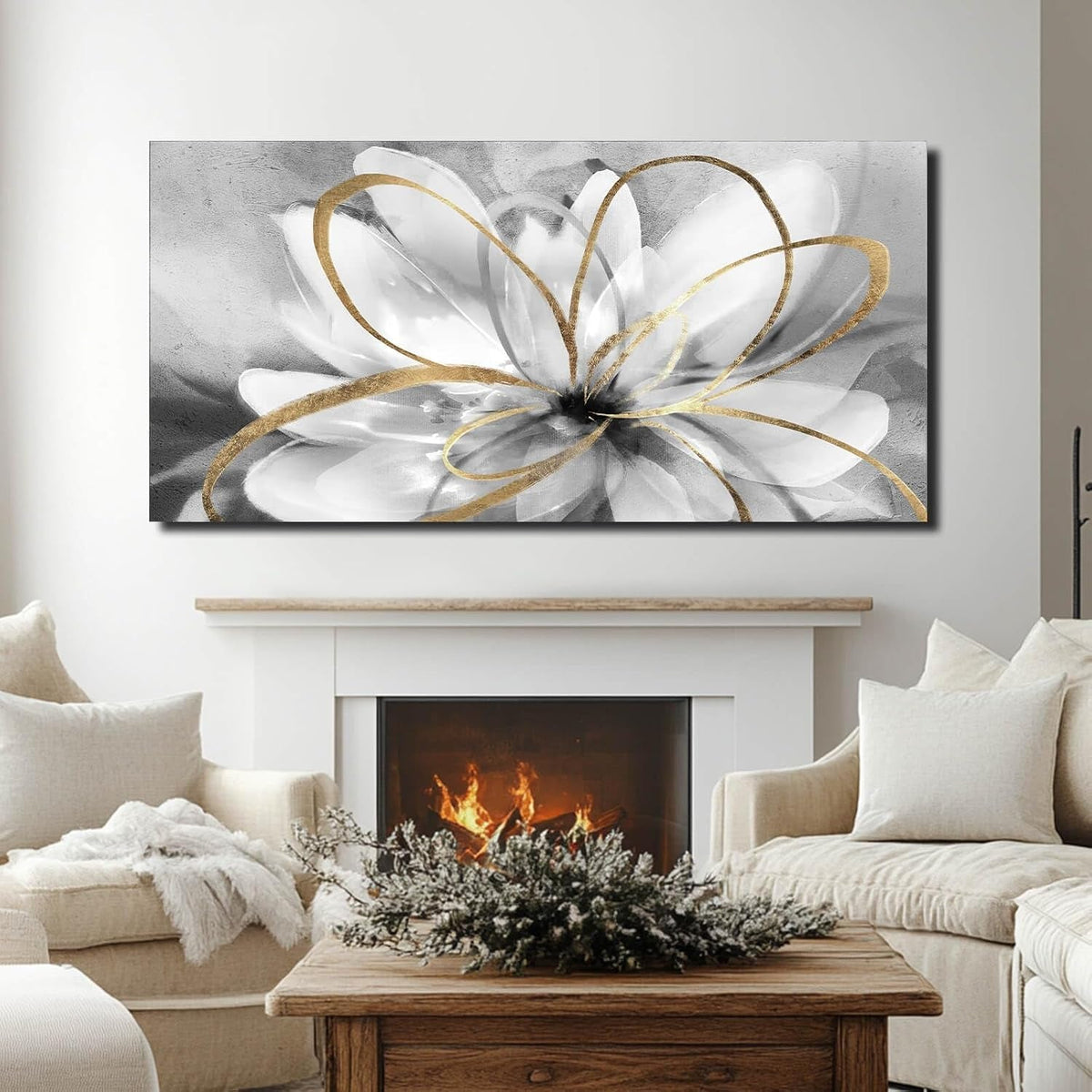 Luxurious Canvas Wall Art White Flower 30X60Inches