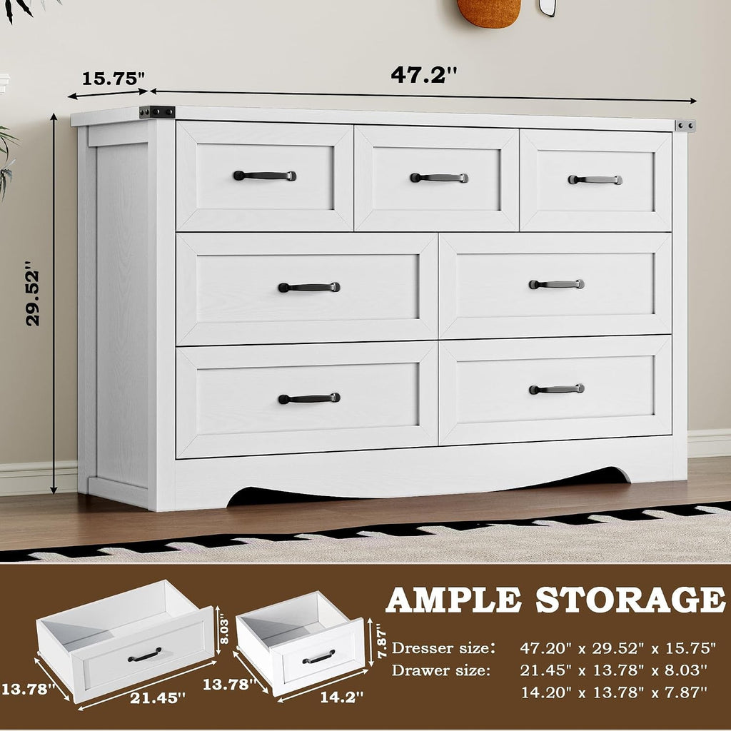 Seven Drawer Wooden Bedroom Storage Dresser Organizer With Metal Handles