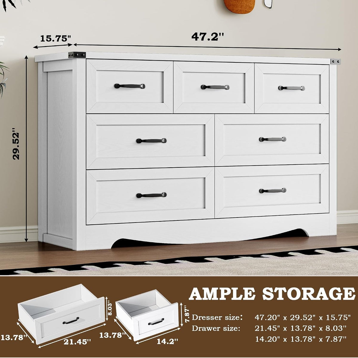 Seven Drawer Wooden Bedroom Storage Dresser Organizer With Metal Handles